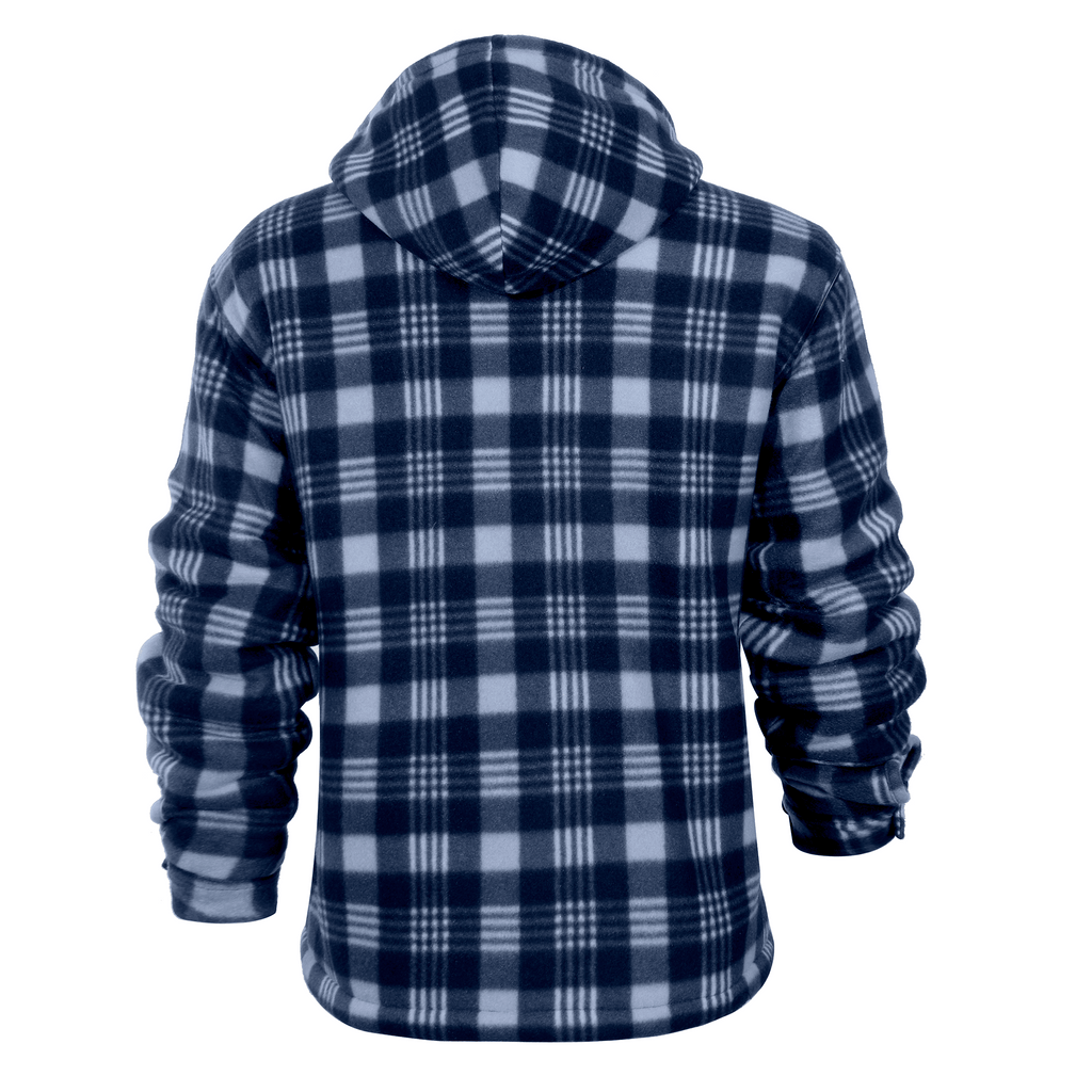 CUBECIRCLE Plaid Fleece Hoodie Coat with Full Zip Closure, Warm Winter Shacket with Chest Pockets, Casual Outdoor Work Jacket for Fall Travel and Daily Wear