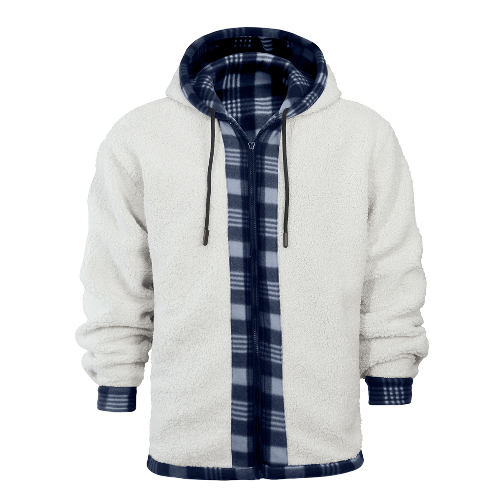CUBECIRCLE Plaid Fleece Hoodie Coat with Full Zip Closure, Warm Winter Shacket with Chest Pockets, Casual Outdoor Work Jacket for Fall Travel and Daily Wear