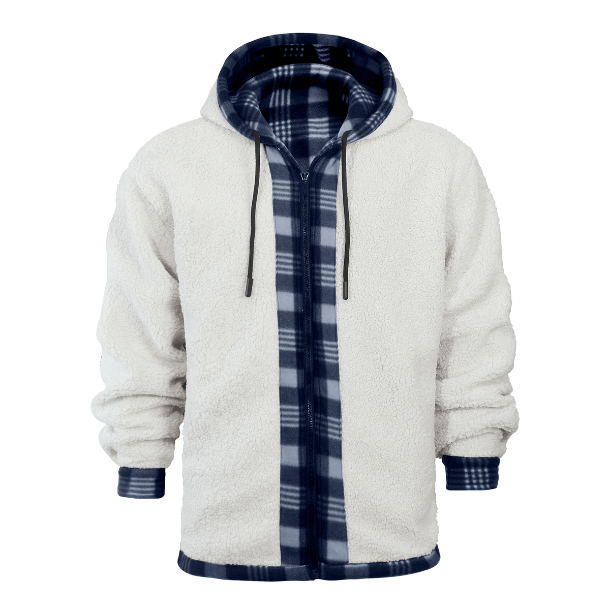 CUBECIRCLE Plaid Fleece Hoodie Coat with Full Zip Closure, Warm Winter Shacket with Chest Pockets, Casual Outdoor Work Jacket for Fall Travel and Daily Wear