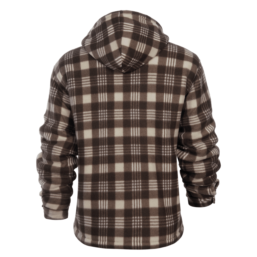 CUBECIRCLE Plaid Fleece Hoodie Coat with Full Zip Closure, Warm Winter Shacket with Chest Pockets, Casual Outdoor Work Jacket for Fall Travel and Daily Wear