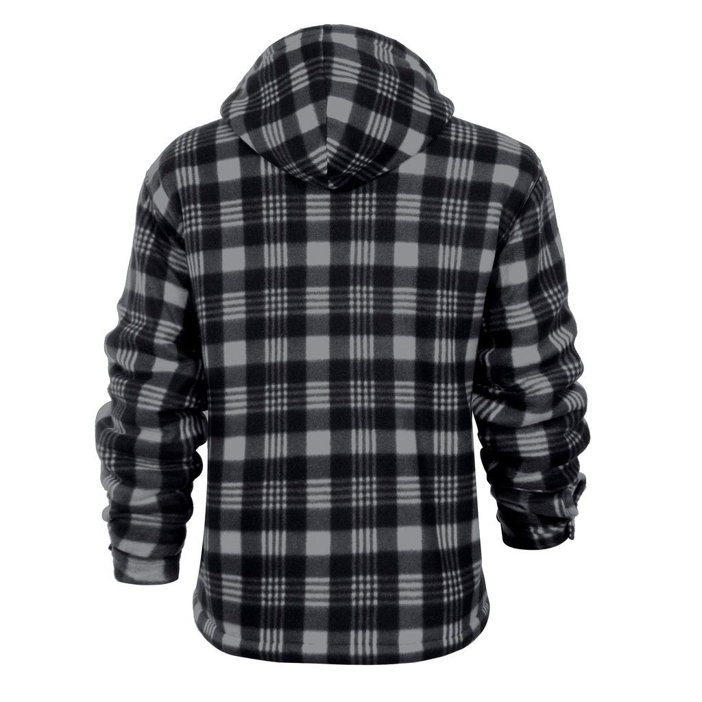 CUBECIRCLE Plaid Fleece Hoodie Coat with Full Zip Closure, Warm Winter Shacket with Chest Pockets, Casual Outdoor Work Jacket for Fall Travel and Daily Wear