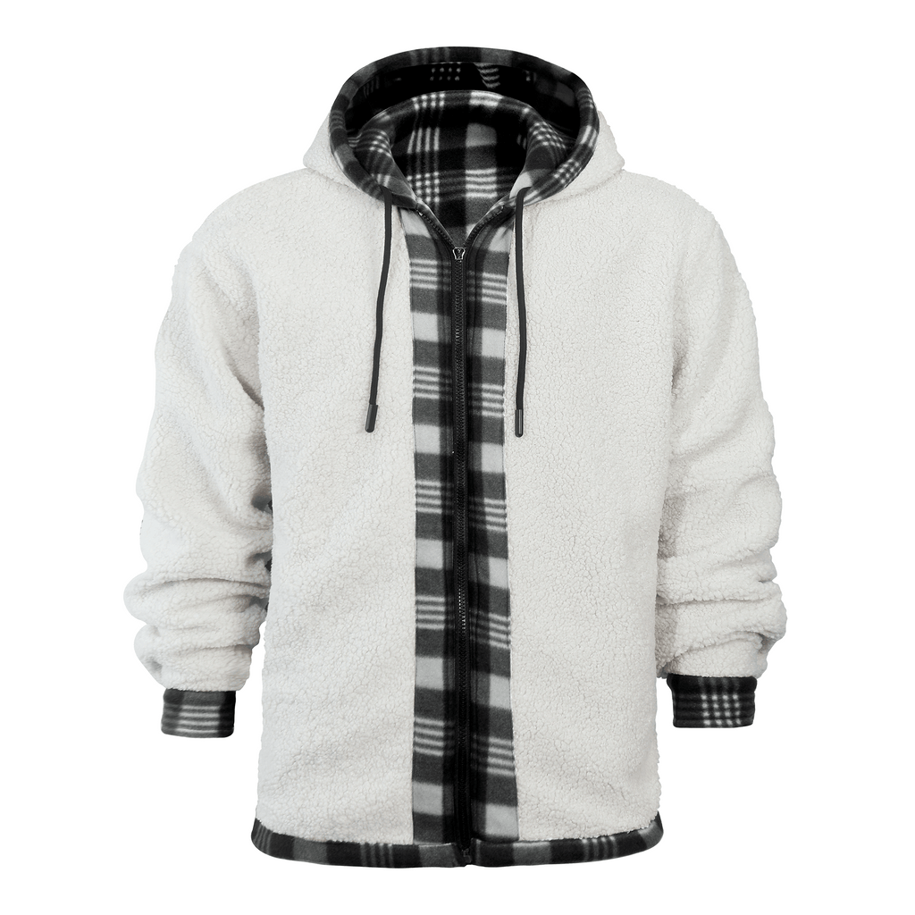 CUBECIRCLE Plaid Fleece Hoodie Coat with Full Zip Closure, Warm Winter Shacket with Chest Pockets, Casual Outdoor Work Jacket for Fall Travel and Daily Wear