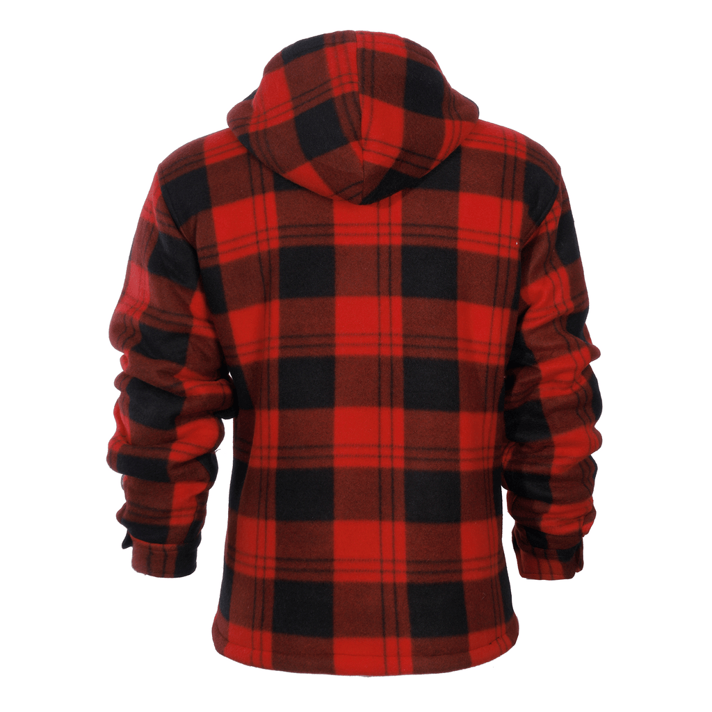 CUBECIRCLE Plaid Fleece Hoodie Coat with Full Zip Closure, Warm Winter Shacket with Chest Pockets, Casual Outdoor Work Jacket for Fall Travel and Daily Wear