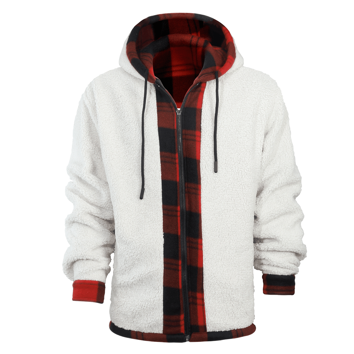 CUBECIRCLE Plaid Fleece Hoodie Coat with Full Zip Closure, Warm Winter Shacket with Chest Pockets, Casual Outdoor Work Jacket for Fall Travel and Daily Wear